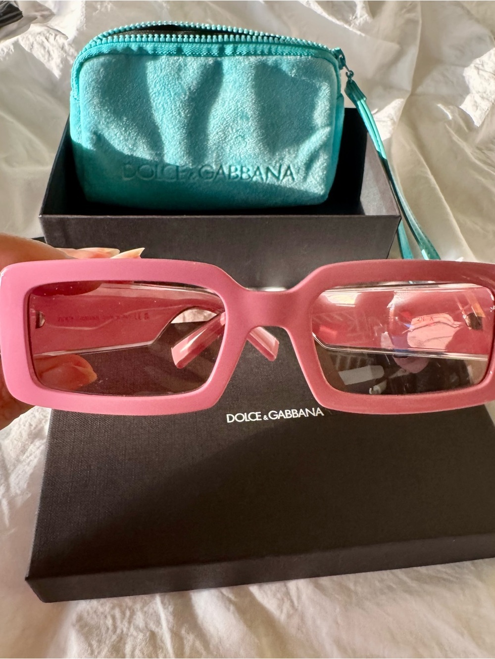 Dolce & Gabbana Pink Rectangular Frame Sunglasses DG6187
